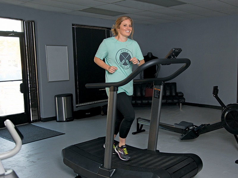 Runner Bailey Adams works out on treadmill after life-saving heart treatment