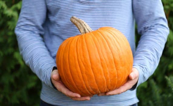 Person holding pumpkin, which can be used for your workout.