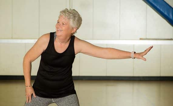 Beverly Grindele enjoying her exercise class after thyroid surgery