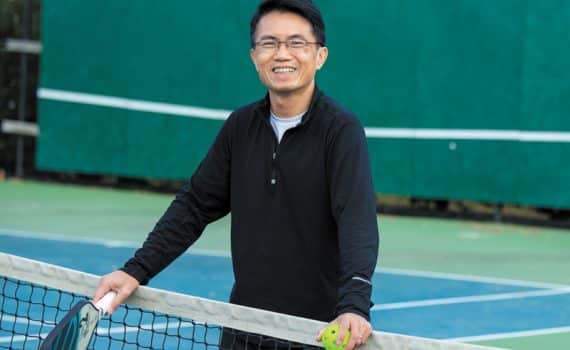 Ott Siluangkhot on tennis court post treatment for heart attack