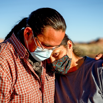 Native American couple wearing face masks