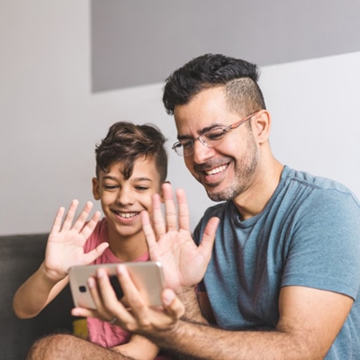 Family communicating by video conference and promoting self-care during the pandemic