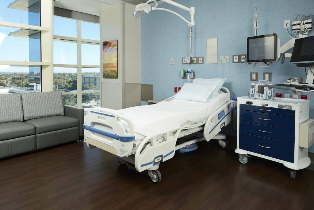 A photograph of a patient room in a medical facility