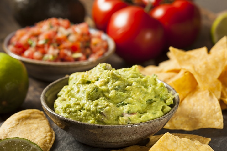 Bowl of guacamole and chips