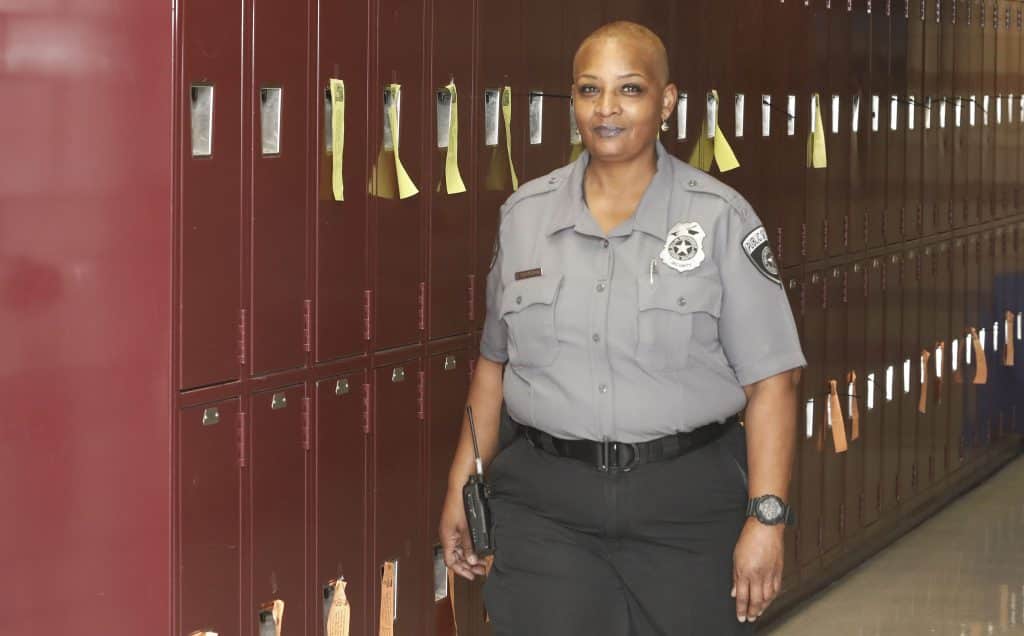 Sherita Cunningham on the job as a security guard for the Dallas school system