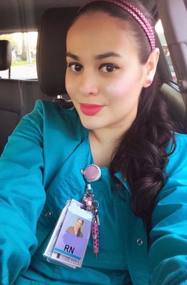 Nallely Cerda, photographed in her nurse scrubs