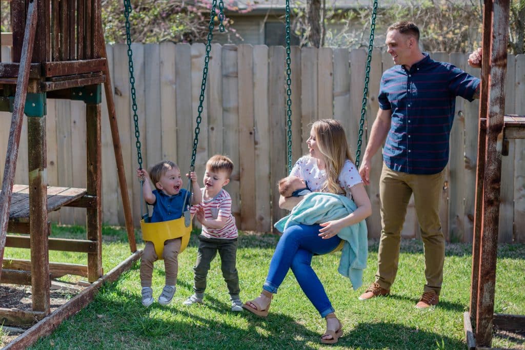 Haley and Zach Stewart with their three children after Haley gave birth to the first newborn delivered at Methodist Midlothian Medical Center