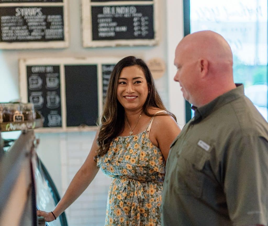 Arlington police officer Leonor Thompson after her visit to the Midlothian ER standing in a local cafe