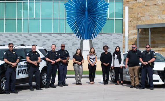 Methodist Richardson Medical Center staff and police photographed together to celebrate the creation of a joint crisis team for mental health