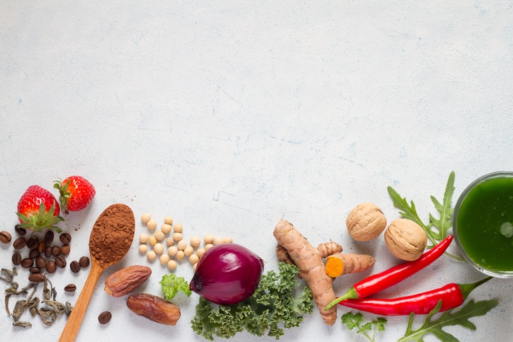 An array of spices and vegetables 