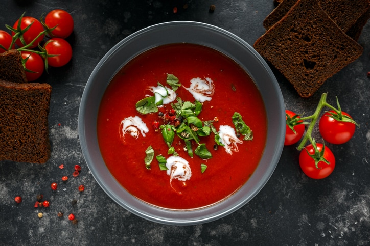 Tomato soup with garnishes