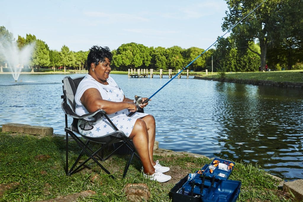 Brenda Smith photographed fishing after surgery