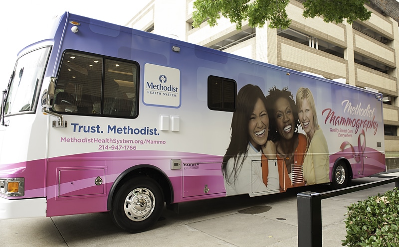 Photograph of Beaufort Memorial's mobile mammograms unit, a large RV