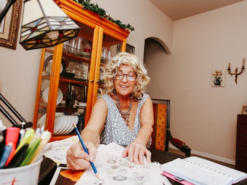 Jeannie Heilman photographed in her artist studio after her breast cancer battle