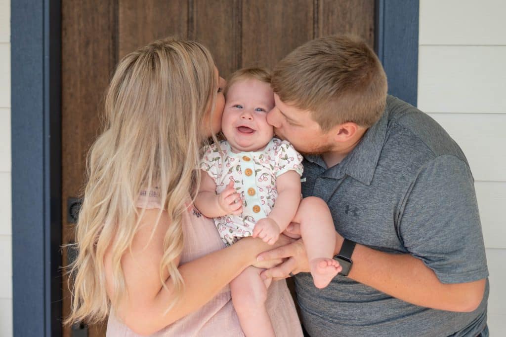 Hayley Mattson, her husband, and their daughter Everleigh photographed after Hayley's natural birth at Methodist Mansfield