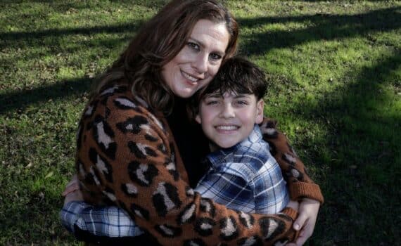 Stephanie Subia after her stroke photographed with her son