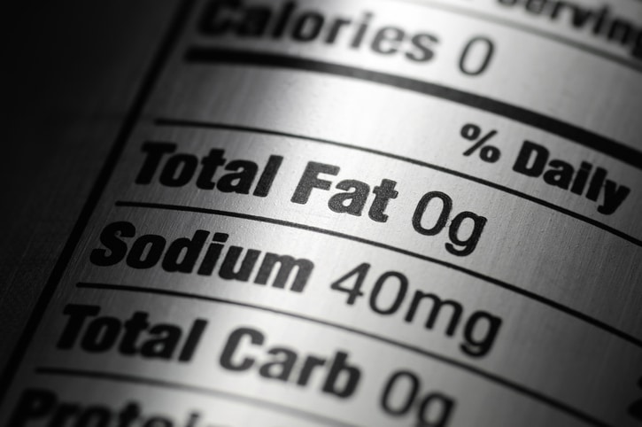 A zoomed in photo of a nutritional label that reads: Total Fat 0g, Sodium, 40 mg, Total Carb 0g