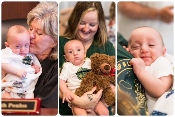 Baby PJ with various people at the courthouse during his adoption