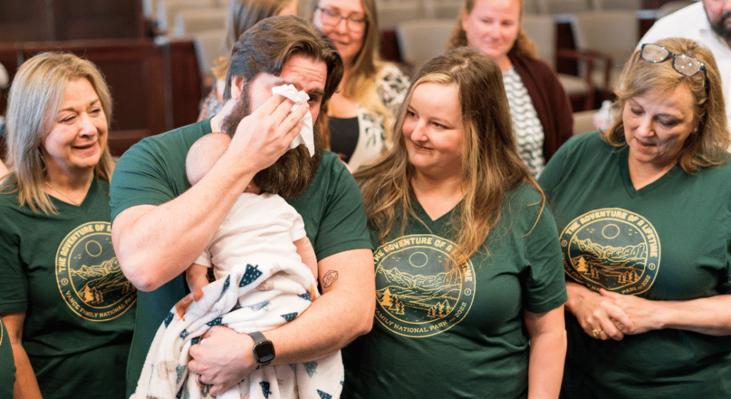 Stephanie and Brett Vance with their preemie adopted child PJ