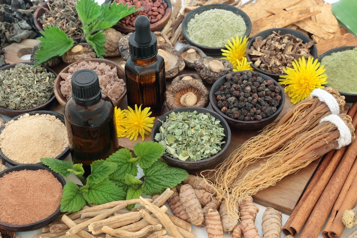 An array of Ayurvedic medicine, including ashwagandha