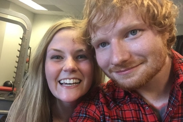 Taylor Helland photographed in a selfie with pop star Ed Sheeran
