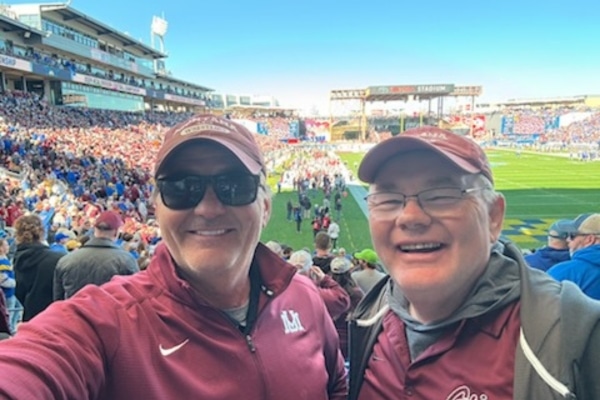 Rob Bazant (left) and his brother Rick at the Toyota Stadium in Frisco