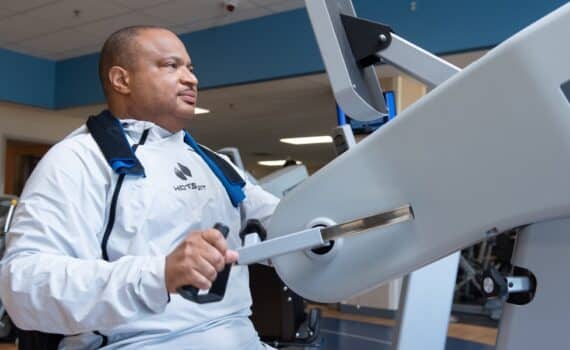 Kenneth Govan works out at the gym at Methodist Charlton Medical Center.