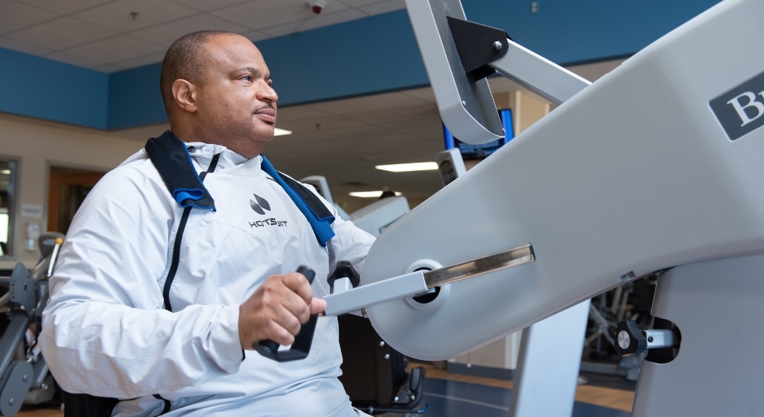 Kenneth Govan works out at the gym at Methodist Charlton Medical Center.