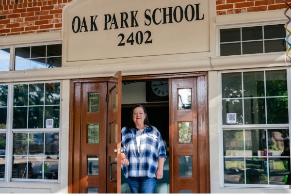 Delonda Faltesek exits the Garland day care where she works.