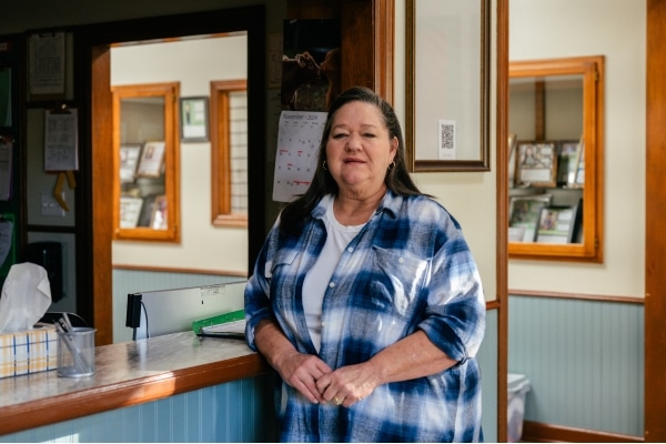 Delonda Faltesek stands in the office at Oak Park School in Garland.