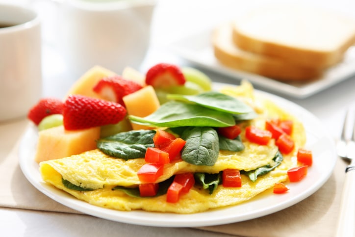 Breakfast plate with a healthy omelet and fruit