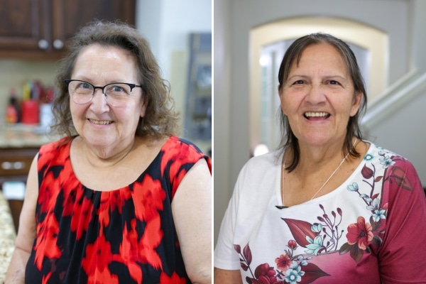 A photo collage of sisters and fellow heart patients Mary Stierhoff (on the left) and Carmen Alfaro (on the right).
