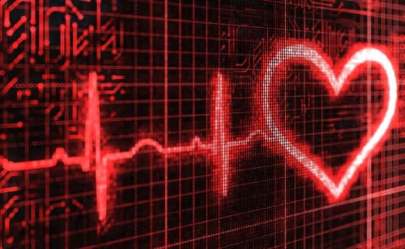 A digitized EKG that ends in a stylized image of a heart.