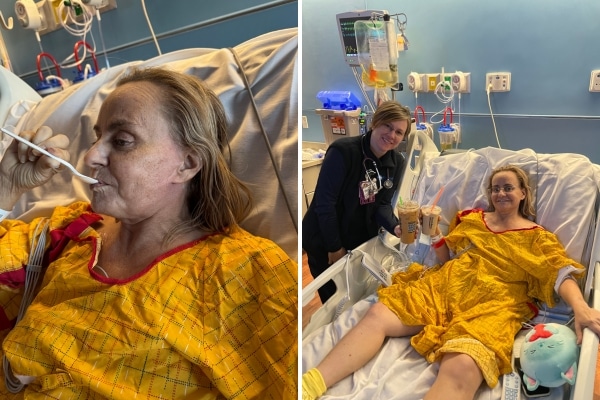 Rebecca Landreth in her hospital bed at Methodist Richardson