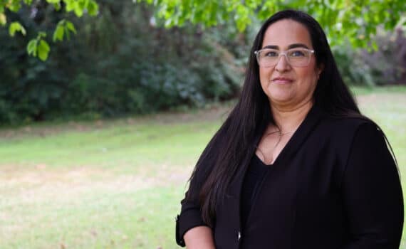 Stroke survivor Cynthia Granados stands outside.