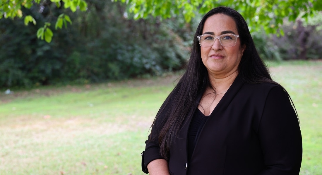 Stroke survivor Cynthia Granados stands outside.