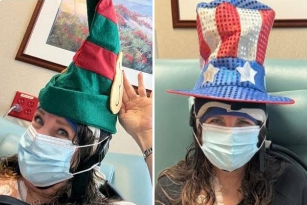 Sheila Elliott wore funny hats over her cold caps during chemotherapy.
