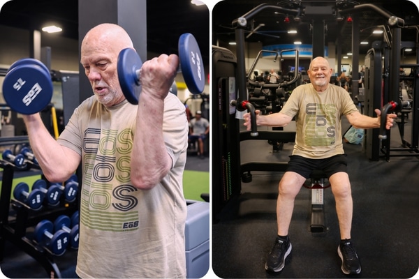 Sleep apnea patient James Allen works out at the gym.
