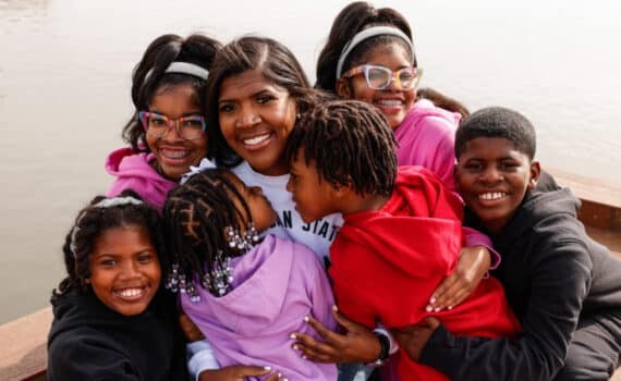 Jennifer Pulliam and her six children hang out at a Mansfield park.