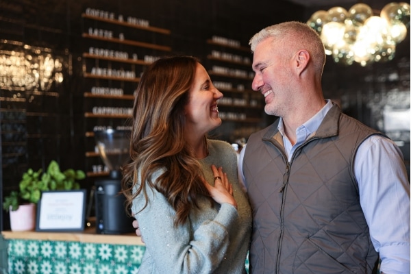 Allison Macalik at her Oak Cliff coffee shop with her husband, Russ Tibbitts