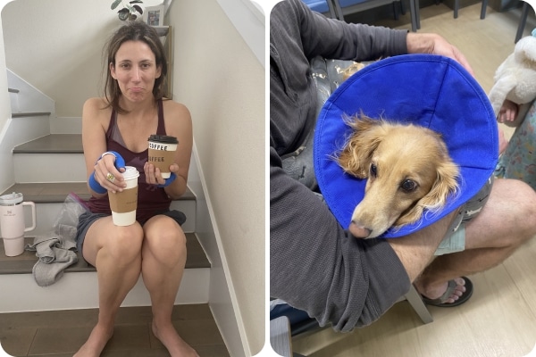 A collage shows Allison Macalik after the dog attack and her dog Mr. BB