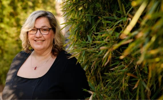 Colon cancer survivor Jennifer Freeman is pictured outdoors