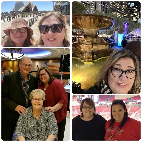 A collage shows trips that Jennifer Freeman has taken with family and friends.