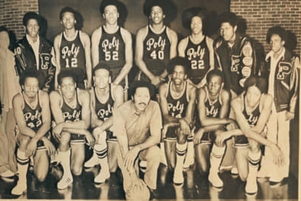 Larry Revels (No. 40 in the middle) was a member of the 1974 Poly Parrots basketball team.