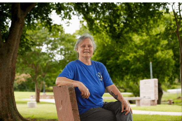 Cheryl Bisset at a park near her home in Keene
