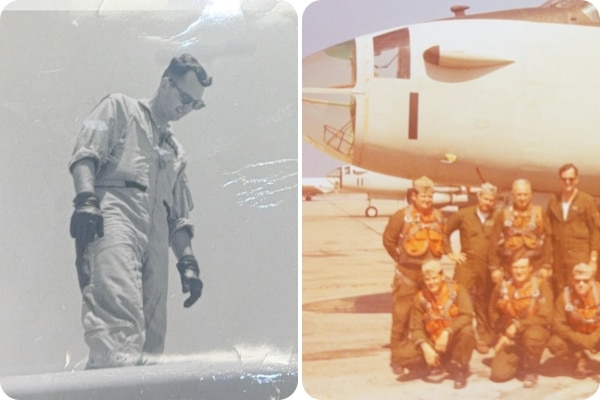 A photo collage shows Tom Rider during his Navy days in Okinawa.