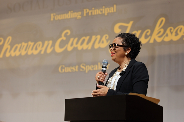Sharron Jackson speaks at a Dallas ISD event.