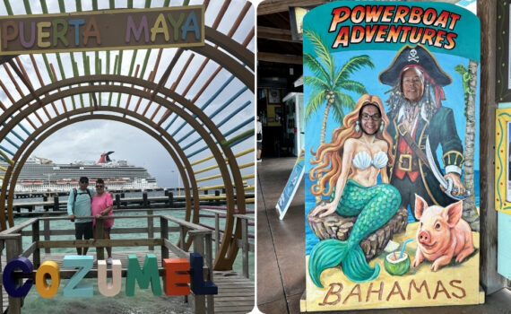 A photo collage shows Lupe and Tony Macias travelling the world on cruises to Mexico and the Bahamas.
