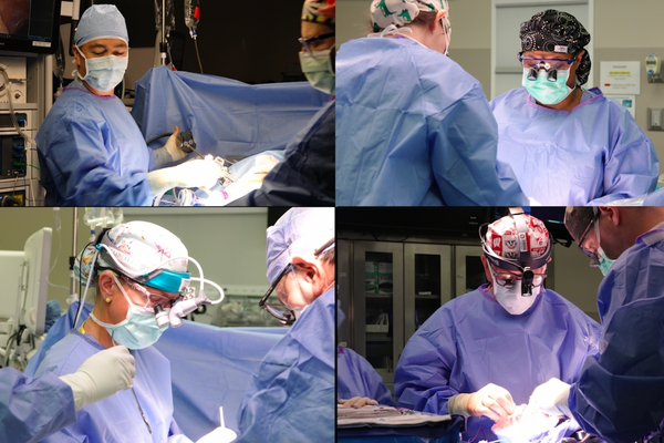 A collage shows four surgeons performing Methodist Dallas’ first “domino transplant.”
