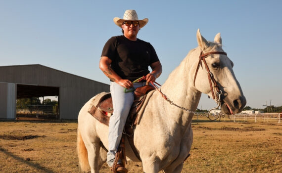 Caleb Deleon rides a horse